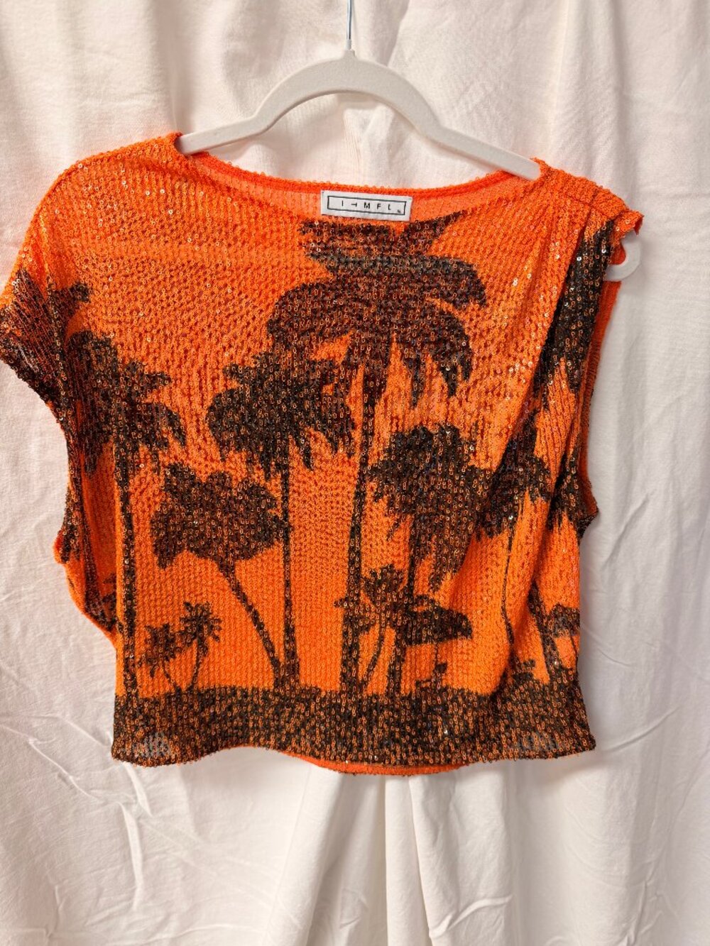 In The Mood For Love Women's Orange Sequined Gregorio Hawaiian Top XL NWOT